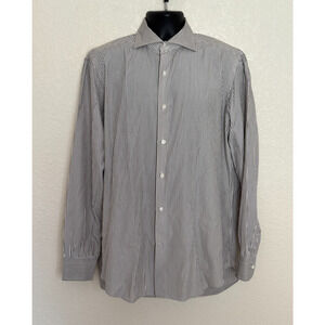 Franck Namani Paris Shirt Mens 17 43 Brown Tan Striped Luxury Office Italy